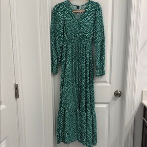 SHEIN Teal Long Sleeve Dress with Dots